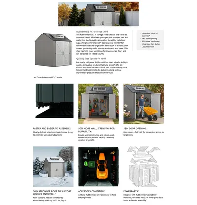 Premium A+ Content for Amazon.com : Rubbermaid Resin Outdoor Storage Shed With Floor (7 x 7 Ft) Weather…