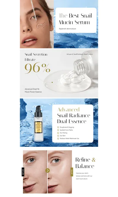 Premium A+ Content for Amazon.com: Snail Mucin Serum 96% Snail Secretion Filtrate