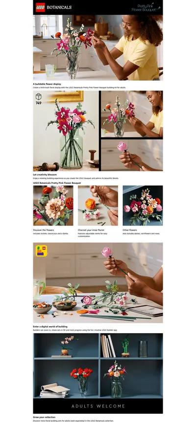 Premium A+ Content for Amazon.com: LEGO Botanicals Pretty Pink Flower Bouquet Building Set for Adults