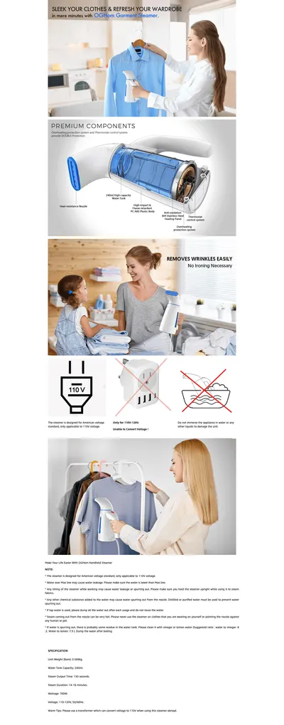 Premium A+ Content for Amazon.com: OGHom Steamer for Clothes