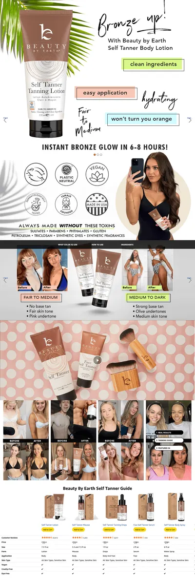 Premium A+ Content for Amazon.com: Beauty by Earth Self Tanner