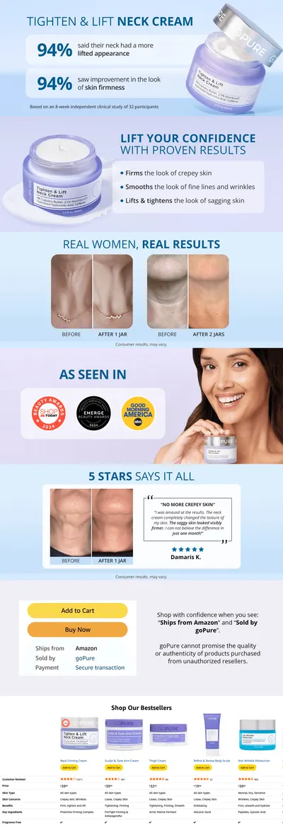 Premium A+ Content for Amazon.com: goPure Tighten and Lift Neck Cream- Clinically Tested : Beauty & Personal Care
