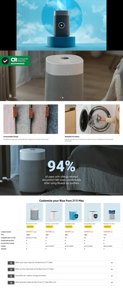 Premium A+ Content for Amazon.com: BLUEAIR Air Purifiers for Large Rooms