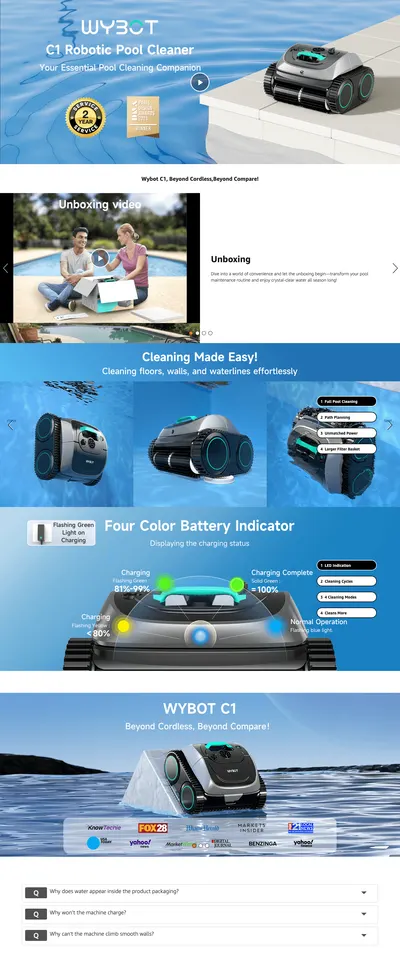 Premium A+ Content for Amazon.com : (2025 Upgrade) WYBOT C1 Pool Robot Vacuum for Inground Pools
