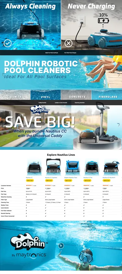 Premium A+ Content for Amazon.com : Dolphin Nautilus CC Automatic Robotic Pool Vacuum Cleaner