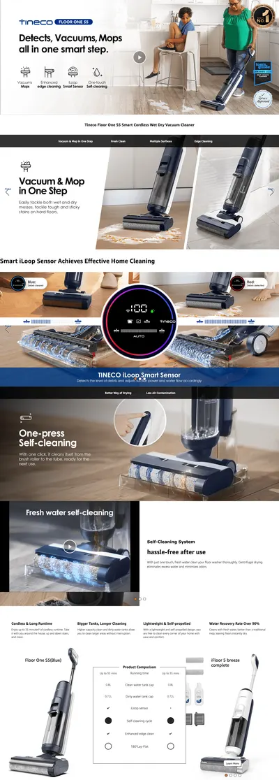 Premium A+ Content for Amazon.com: Tineco Floor ONE S5 Smart Cordless Wet Dry Vacuum Cleaner and Mop for Hard…