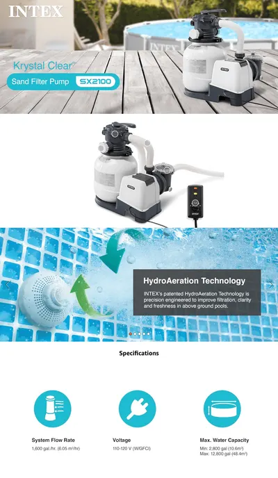 Premium A+ Content for Amazon.com : Intex SX2100 Krystal Clear Sand Filter Pump for Above Ground Pools: 2100…