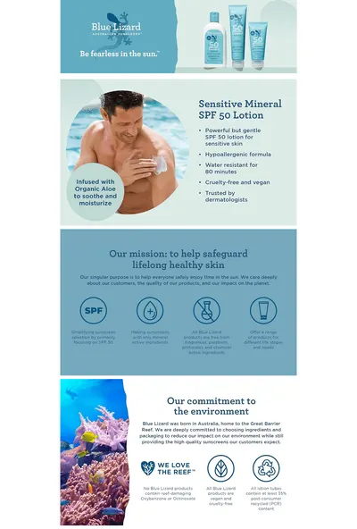 Premium A+ Content for Amazon.com: BLUE LIZARD Sensitive Mineral Sunscreen with Zinc Oxide 50+ Water Resistant…
