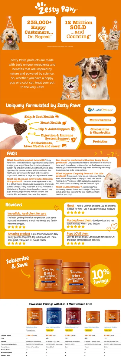 Premium A+ Content for Amazon.com: Zesty Paws Multivitamin Treats for Dogs
