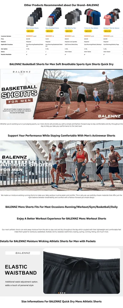 Premium A+ Content for BALENNZ Athletic Shorts for Men with Pockets and Elastic Waistband Quick Dry Activewear…