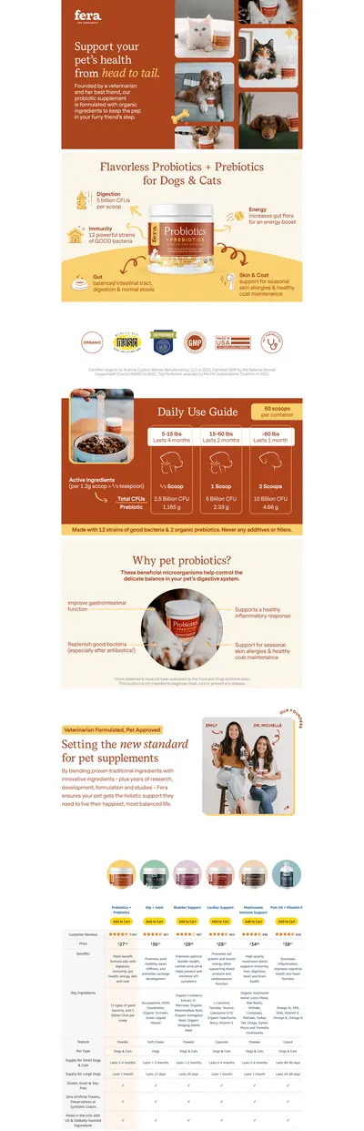 Premium A+ Content for Amazon.com: Fera Pet Organics Probiotics for Dogs & Cats