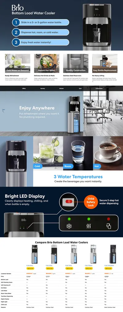 Premium A+ Content for Amazon.com: Brio Bottom Loading Water Cooler Dispenser for 5 Gallon Bottles