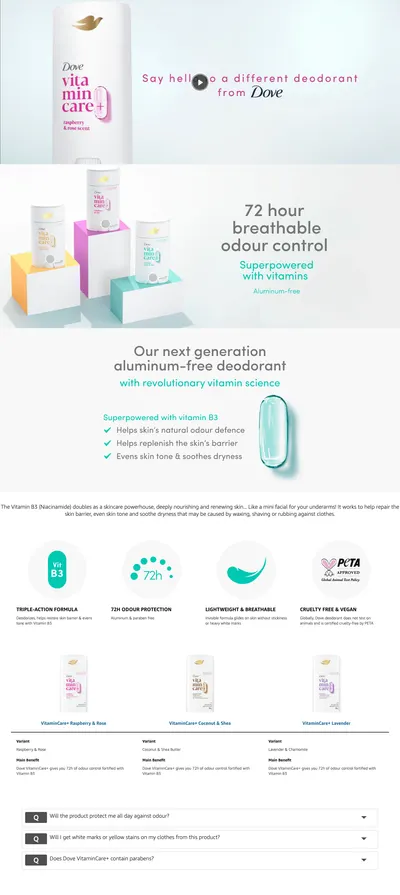 Premium A+ Content for Amazon.com : Dove VitaminCare+ Aluminum Free Deodorant Stick Coconut Water & Aloe for…