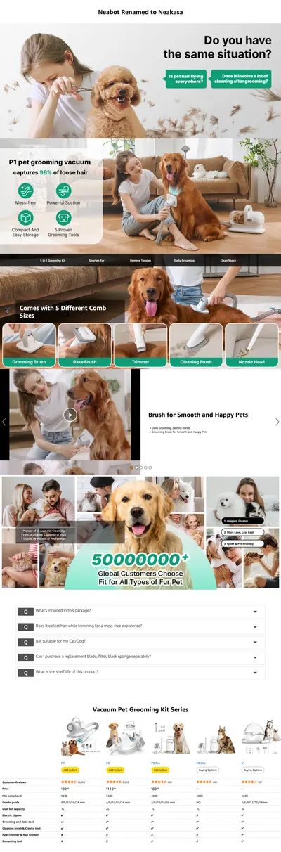 Premium A+ Content for Amazon.com: neabot Neakasa P1 Pro Pet Grooming Kit & Vacuum Suction 99% Pet Hair