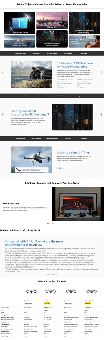 Premium A+ Content for Amazon.com: DJI Air 3S Fly More Combo (RC 2 Screen Remote Controller)