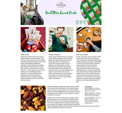 Premium A+ Content for Amazon.com: Nature's Garden Healthy Trail Mix Snack Pack