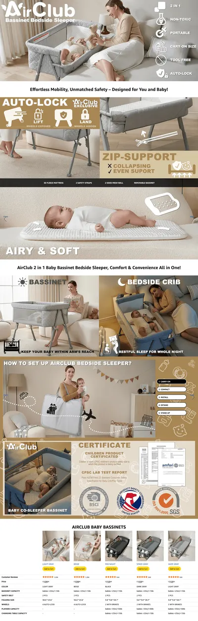 Premium A+ Content for Amazon.com: AirClub Bassinet Bedside Sleeper