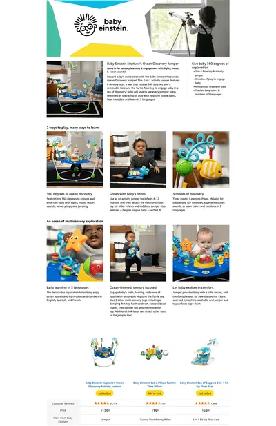 Premium A+ Content for Amazon.com: Baby Einstein Neptune's Ocean Discovery Activity Jumper