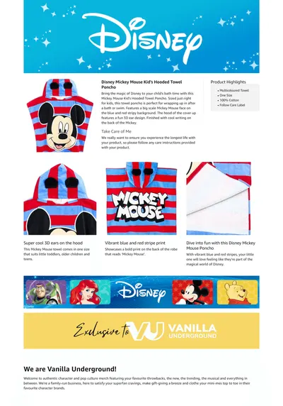 Premium A+ Content for Disney Mickey Mouse 3D Ears Poncho Towel for Kids