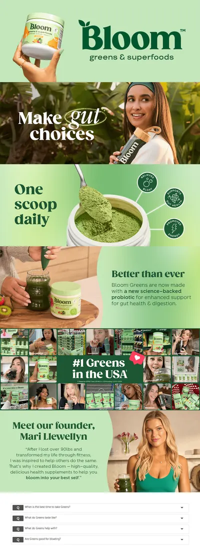 Premium A+ Content for Amazon.com: Bloom Nutrition Superfood Greens Powder