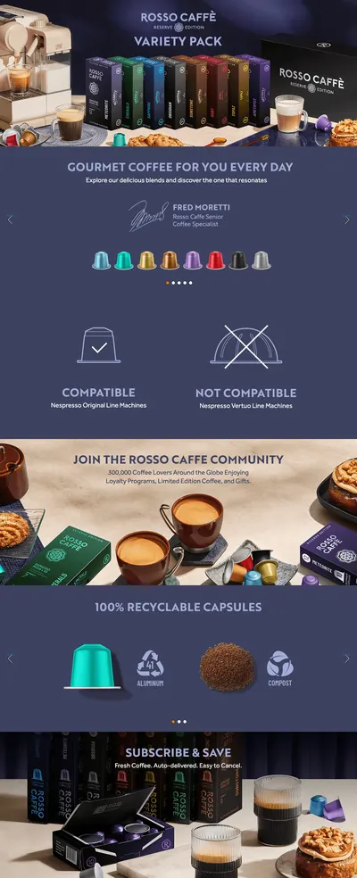 Premium A+ Content for Amazon.com: ROSSO CAFFÈ Espresso Coffee Pods for Nespresso Original Machines