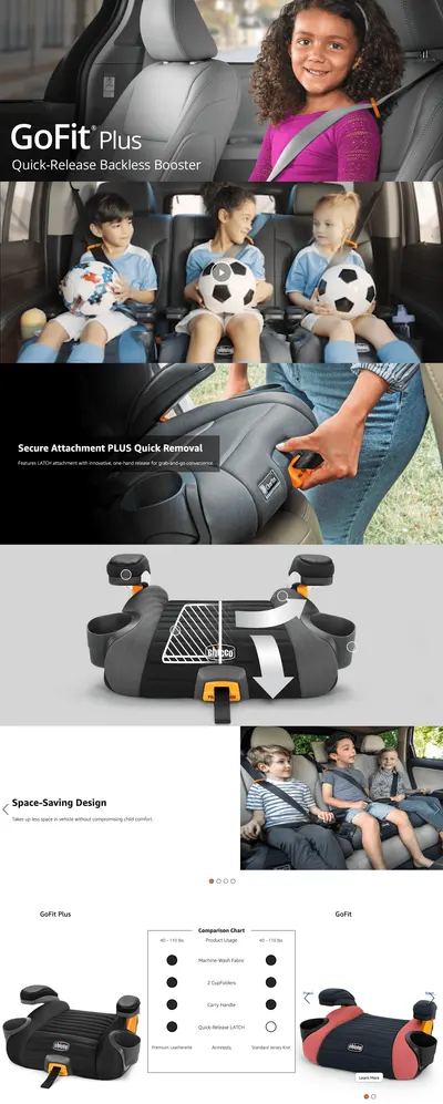 Premium A+ Content for Amazon.com : Chicco GoFit® Plus Backless Booster Car Seat with Latch Attachment and…