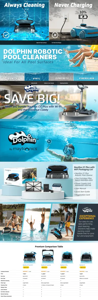 Premium A+ Content for Amazon.com : Dolphin Nautilus CC Plus Wi-Fi Automatic Robotic Pool Vacuum Cleaner
