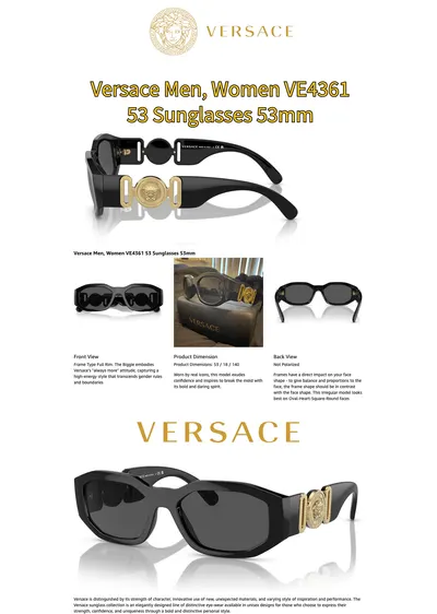 Premium A+ Content for Amazon.com: Versace Man Sunglasses Black Frame