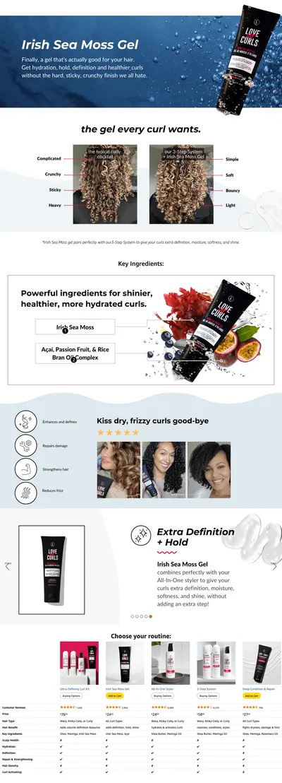Premium A+ Content for Amazon.com : Love Ur Curls Irish Sea Moss Hair Gel