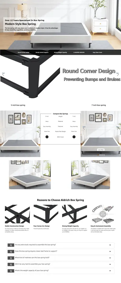 Premium A+ Content for Amazon.com: ALDRICH Low Profile Box Spring California King Size