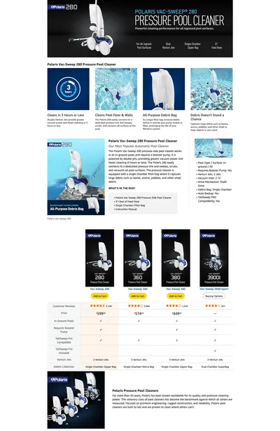 Premium A+ Content for Amazon.com : Polaris Vac-Sweep 280 Pressure-Side In-ground Pool Cleaner