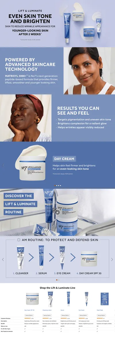 Premium A+ Content for Amazon.com: No7 Lift & Luminate Triple Action Skincare Set