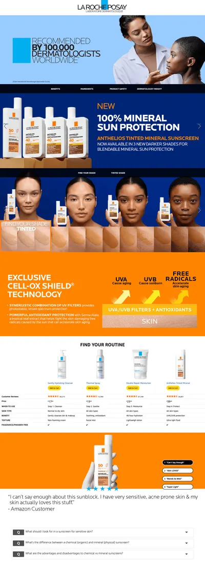 Premium A+ Content for Amazon.com: La Roche Posay Anthelios 50 Mineral Tinted Ultra Light Sunscreen Fluid…