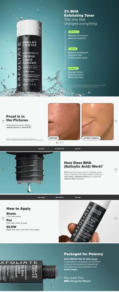 Premium A+ Content for Amazon.com: Paula's Choice Skin Perfecting 2% BHA Liquid Salicylic Acid Exfoliant