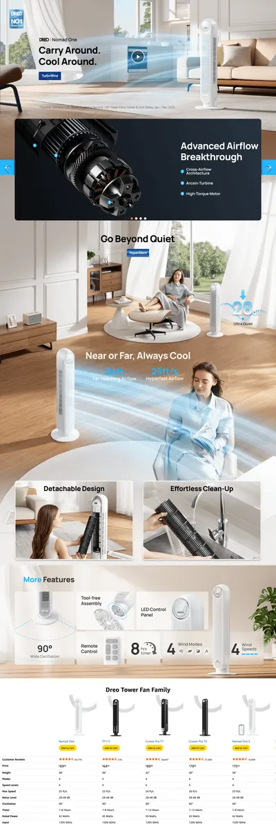 Premium A+ Content for Amazon.com: Dreo Tower Fan for Bedroom