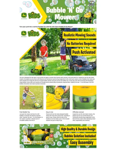 Premium A+ Content for Amazon.com: John Deere Bubble Lawn Mower for Toddlers