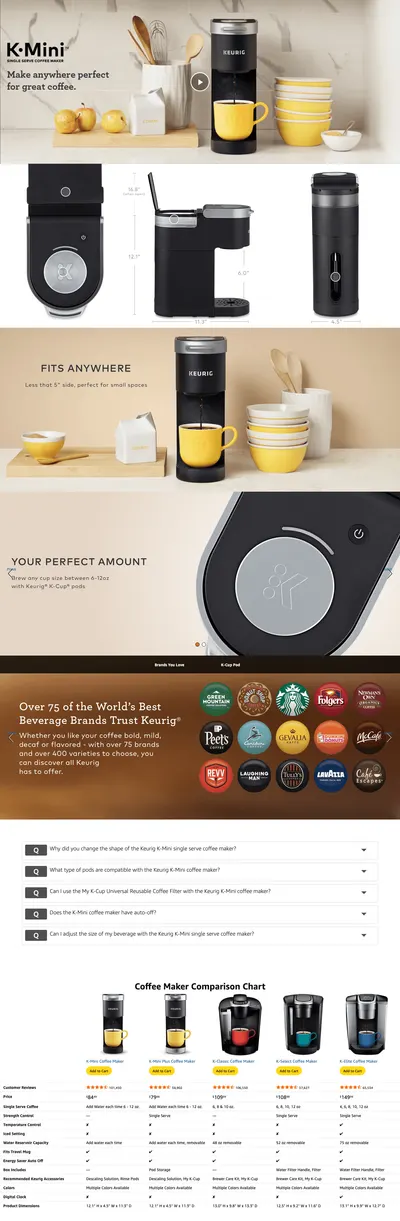 Premium A+ Content for Amazon.com: Keurig K-Mini Single Serve K-Cup Pod Coffee Maker