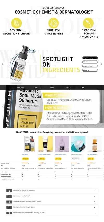 Premium A+ Content for Amazon.com: YEOUTH Snail Mucin Serum for Face