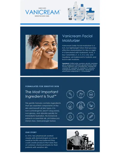 Premium A+ Content for Amazon.com: Vanicream Daily Facial Moisturizer With Ceramides and Hyaluronic Acid