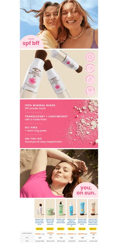 Premium A+ Content for Amazon.com: Hawaiian Tropic Mineral Powder Sunscreen Brush SPF 30