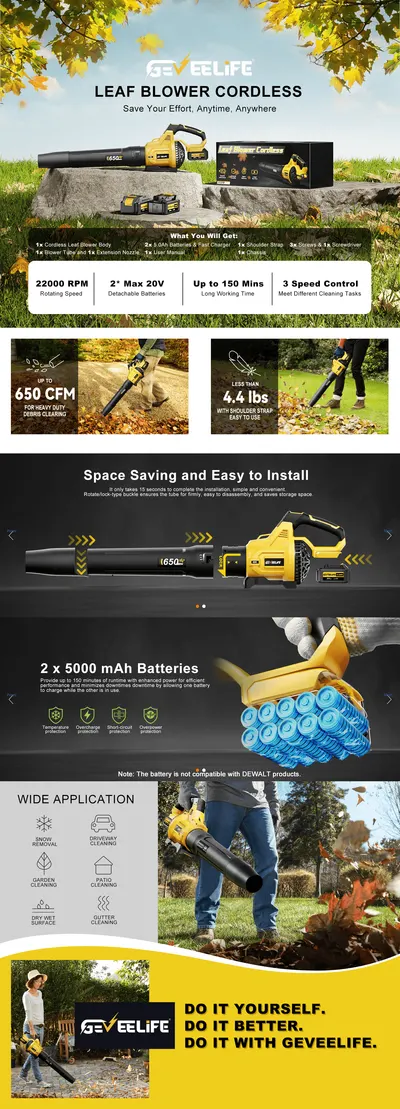 Premium A+ Content for Amazon.com: GEVEELIFE Leaf Blower Cordless