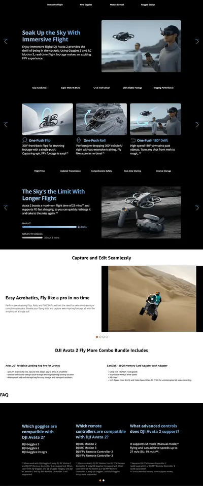 Premium A+ Content for Amazon.com: DJI Avata 2 Fly More Combo (3 Batteries) FPV Drone with Camera 4K