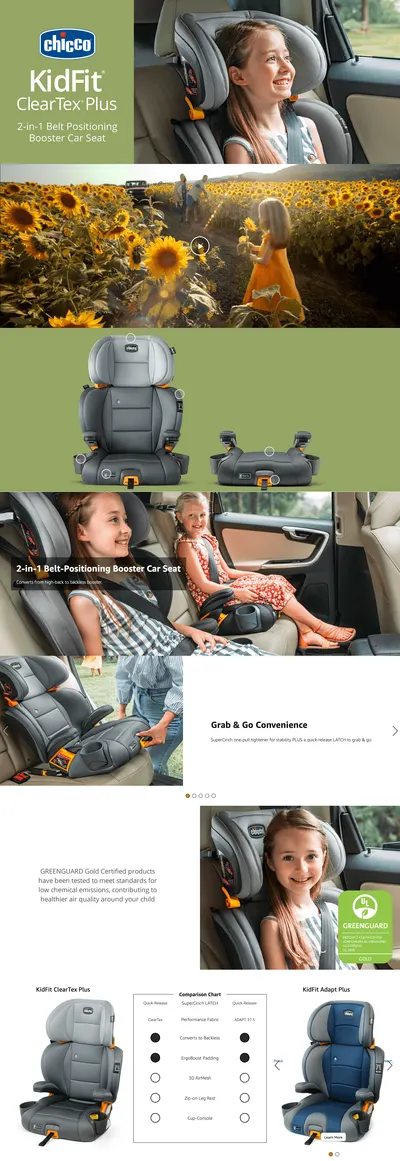 Premium A+ Content for Amazon.com : Chicco KidFit ClearTex Plus 2-in-1 Belt-Positioning Booster Car Seat