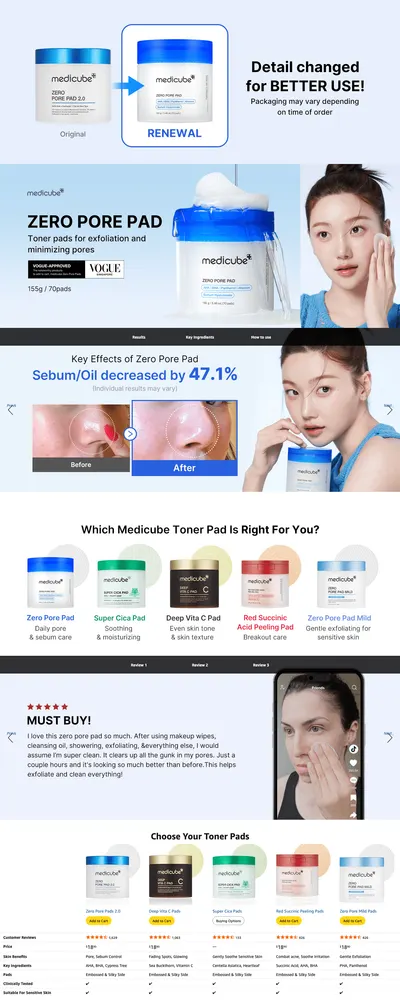 Premium A+ Content for Amazon.com : Medicube Zero Pore Pads 2.0