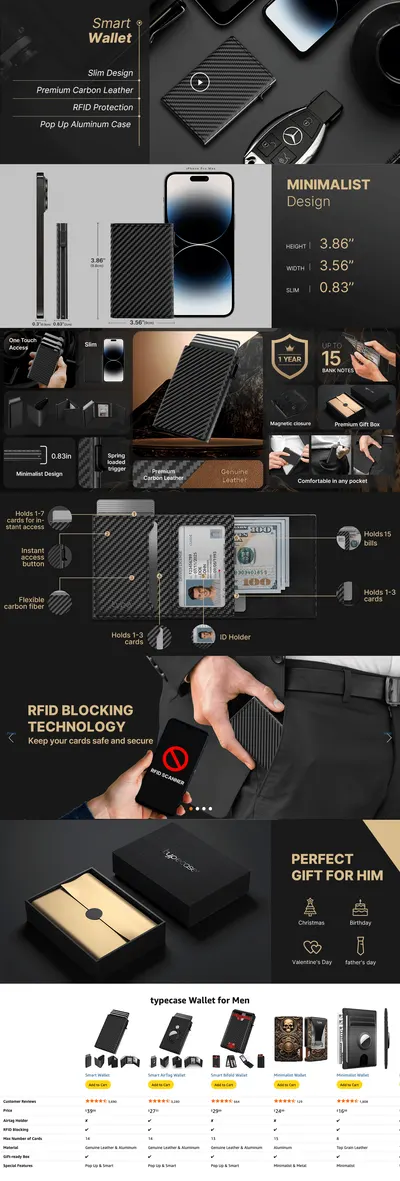 Premium A+ Content for Amazon.com: typecase Mens Wallet Card Holder: Pop Up Aluminum Case