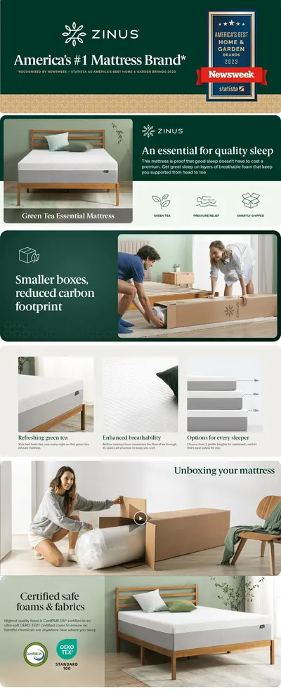 Premium A+ Content for Amazon.com: ZINUS 12 Inch Green Tea Essential Memory Foam Mattress [New Version]