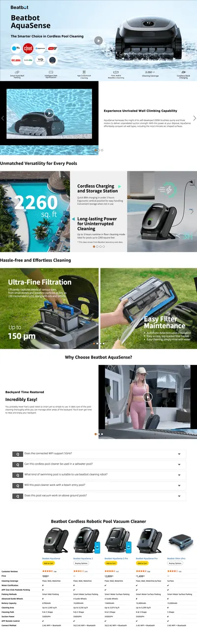 Premium A+ Content for Amazon.com : Beatbot AquaSense Cordless Robotic Pool Vacuum Cleaner