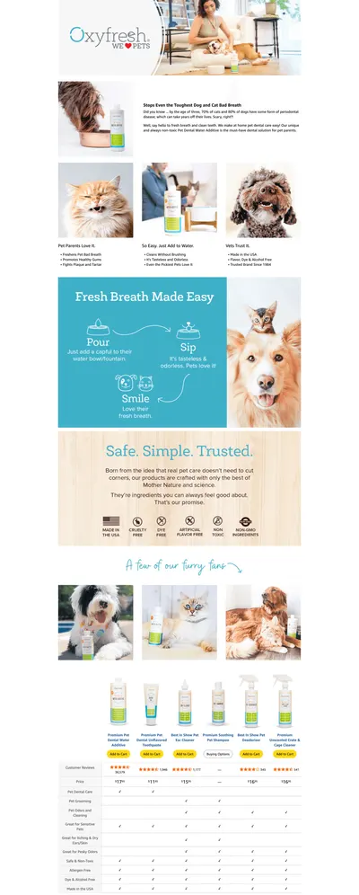 Premium A+ Content for Amazon.com : Oxyfresh Premium Pet Dental Care Solution Pet Water Additive: Best Way to…