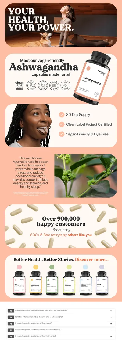 Premium A+ Content for Amazon.com: Vegan KSM 66 Ashwagandha Capsules| High Potency 5% Withanolides