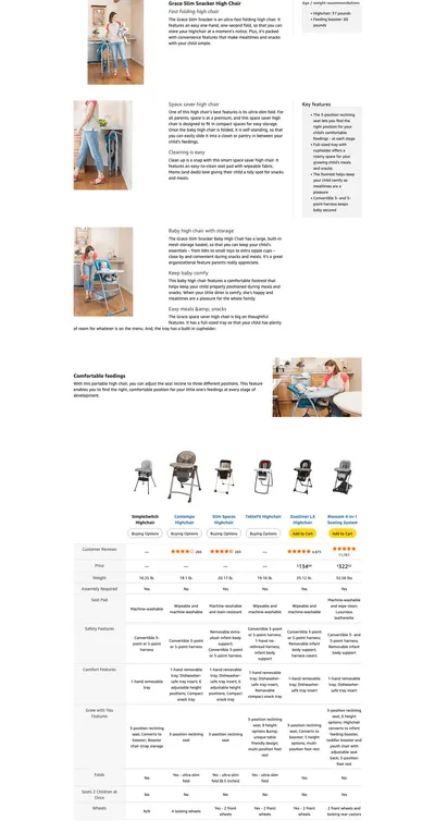 Premium A+ Content for Amazon.com : Graco Slim Snacker High Chair